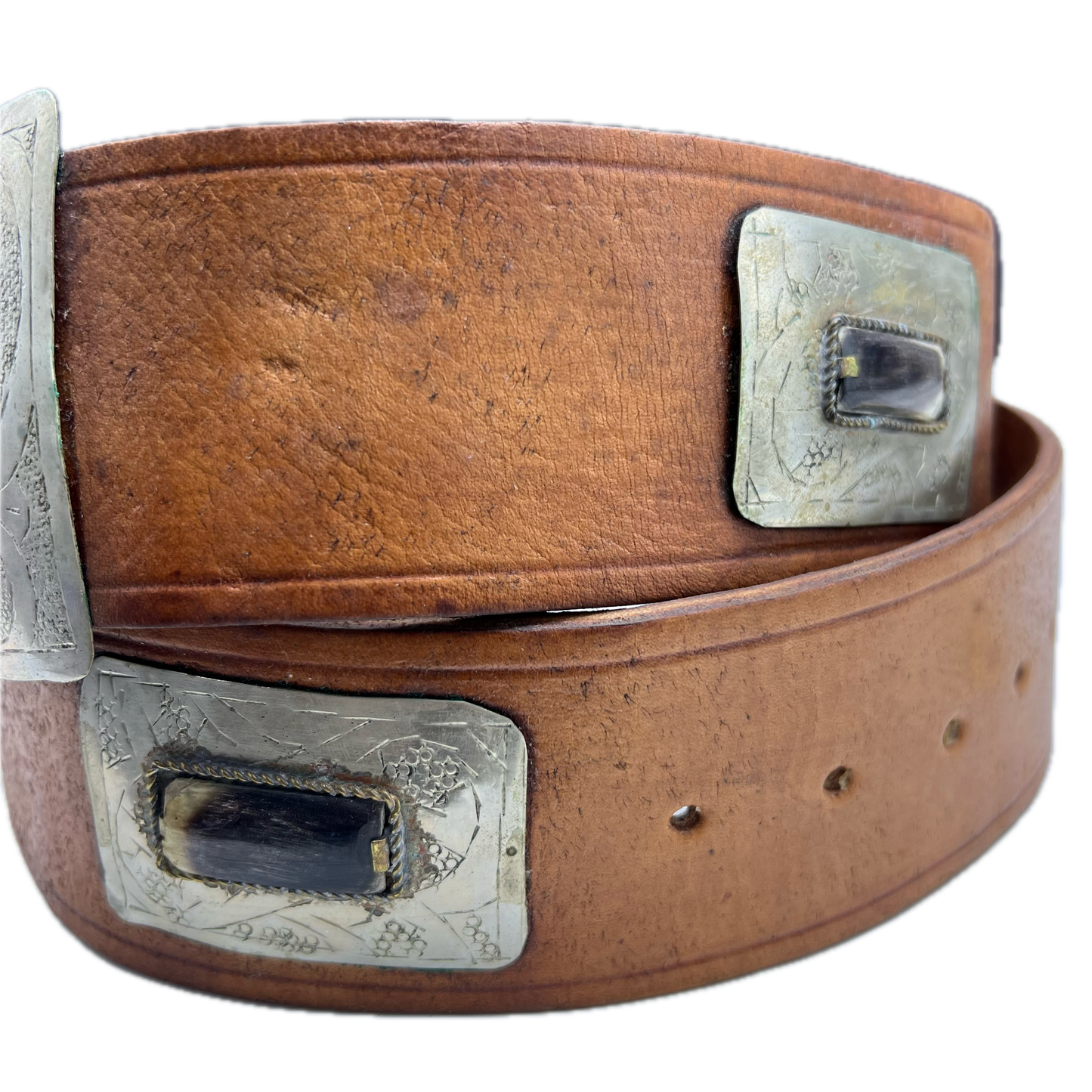 SIlver & Bone Inlay Leather Belt