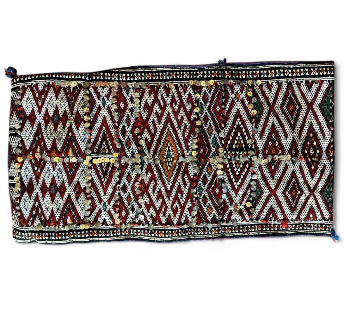 Vintage Sequined Moroccan Berber Pillow Kilim Tribal Cushion