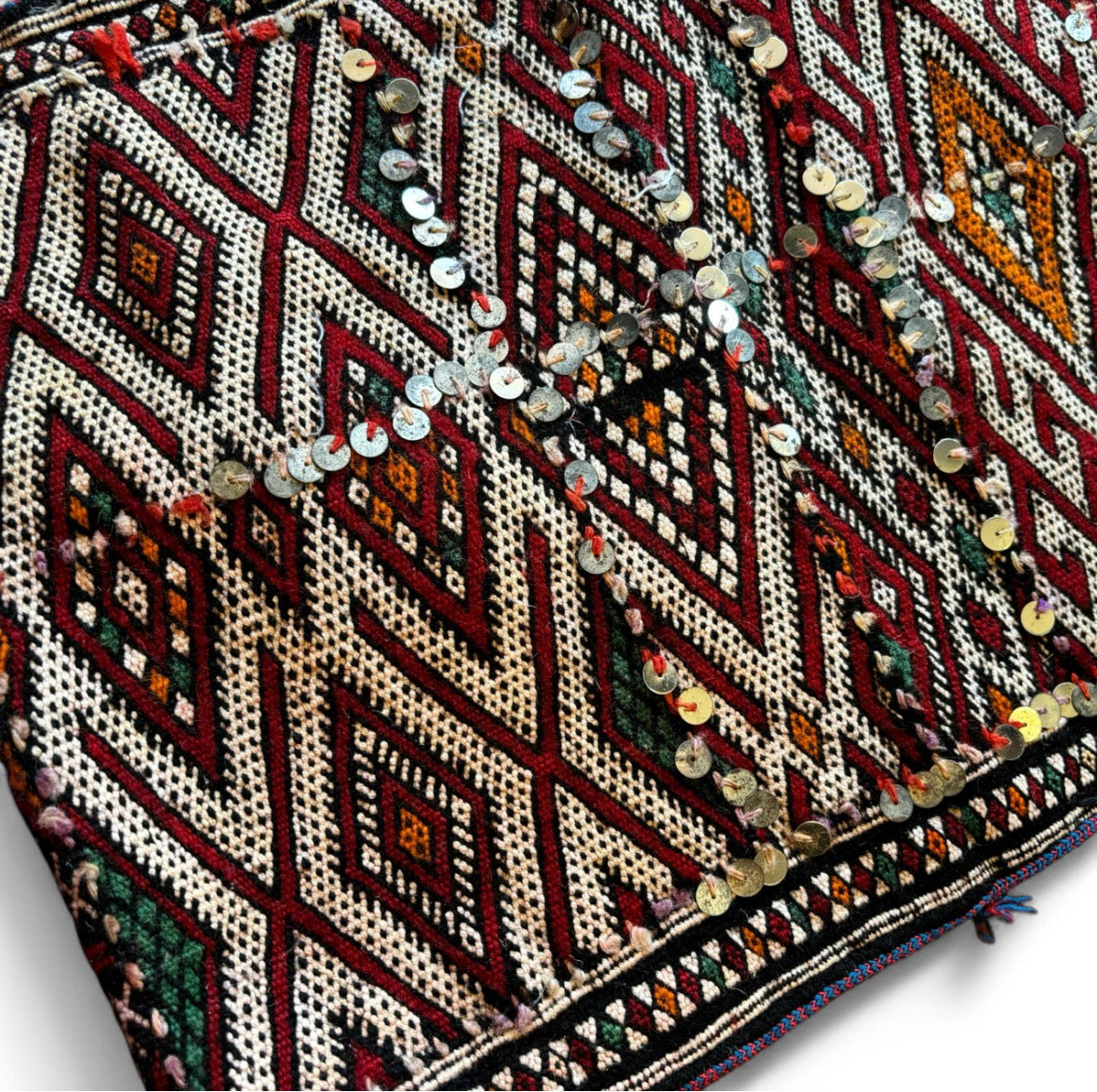 Vintage Sequined Moroccan Berber Pillow Kilim Tribal Cushion