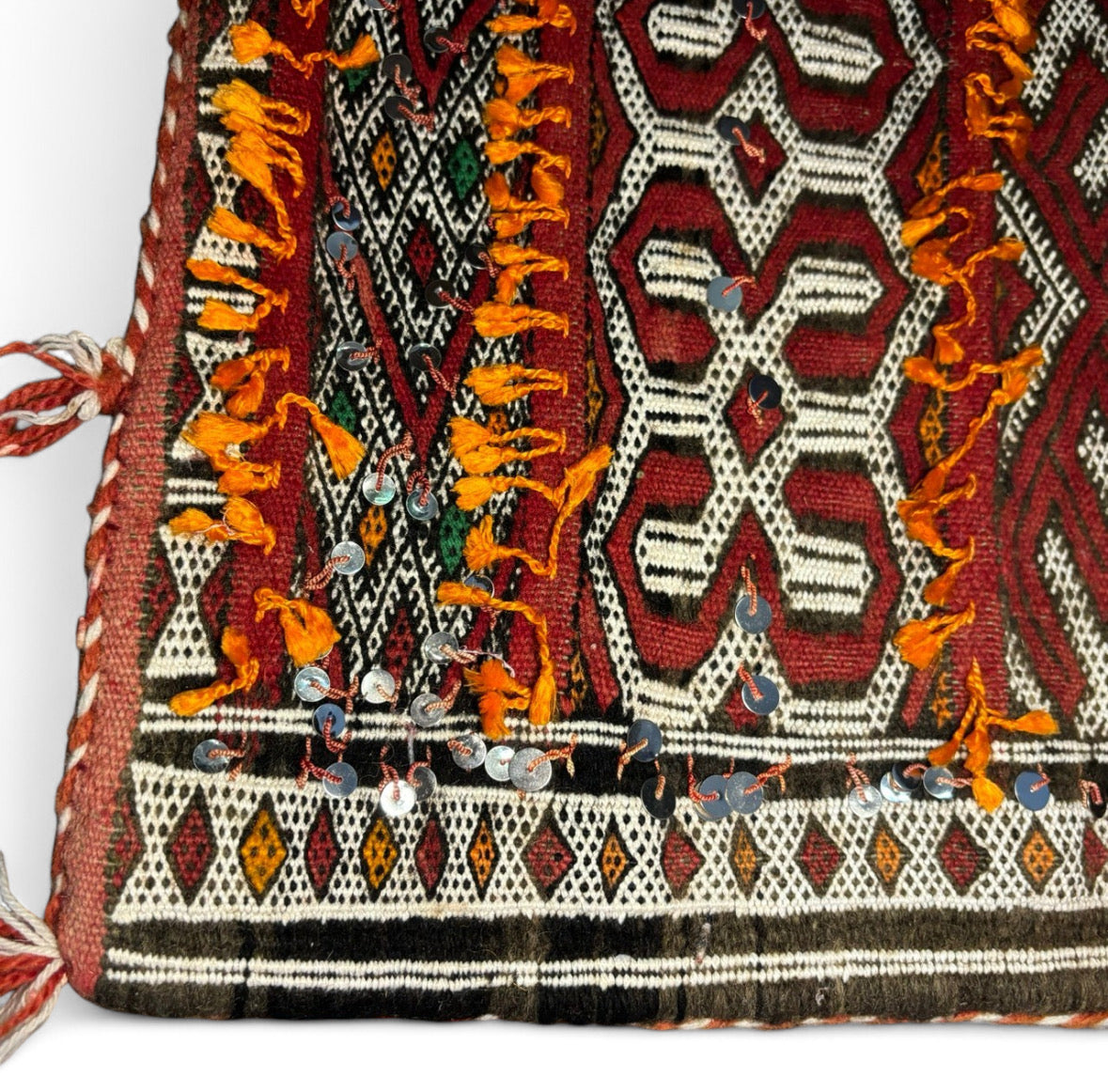 Vintage Sequined Moroccan Berber Pillow Kilim Tribal Cushion