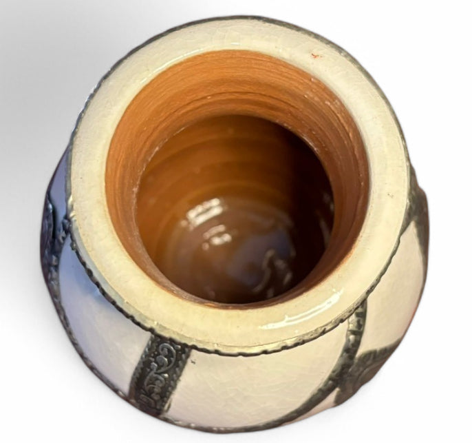 White Mini Vase with Metal Embellishments