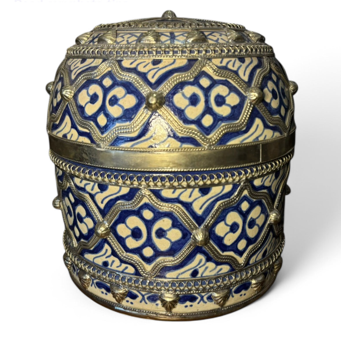 Antique Jar with Metal Embellishments