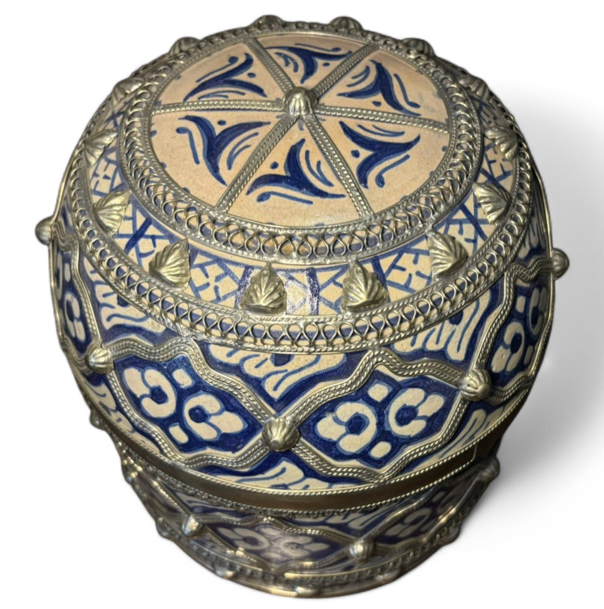 Antique Jar with Metal Embellishments