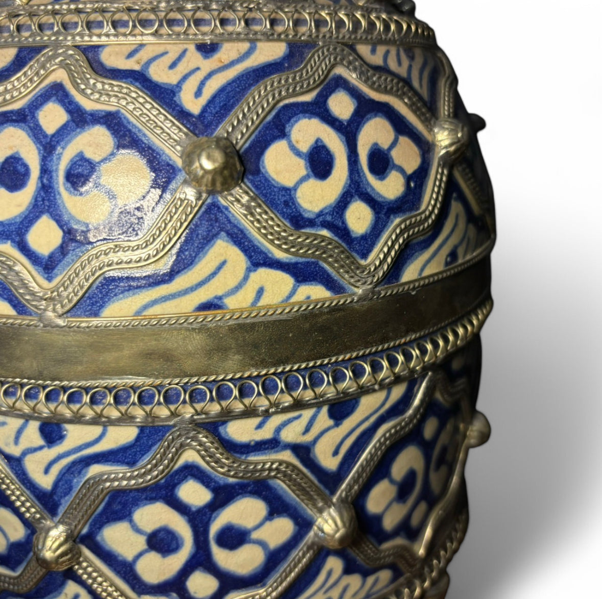 Antique Jar with Metal Embellishments