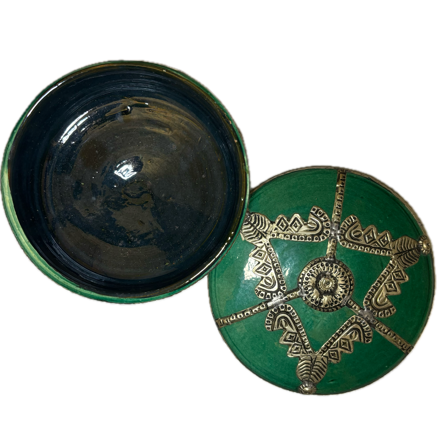 Green Ceramic Box with Silver Nickel Embellishments