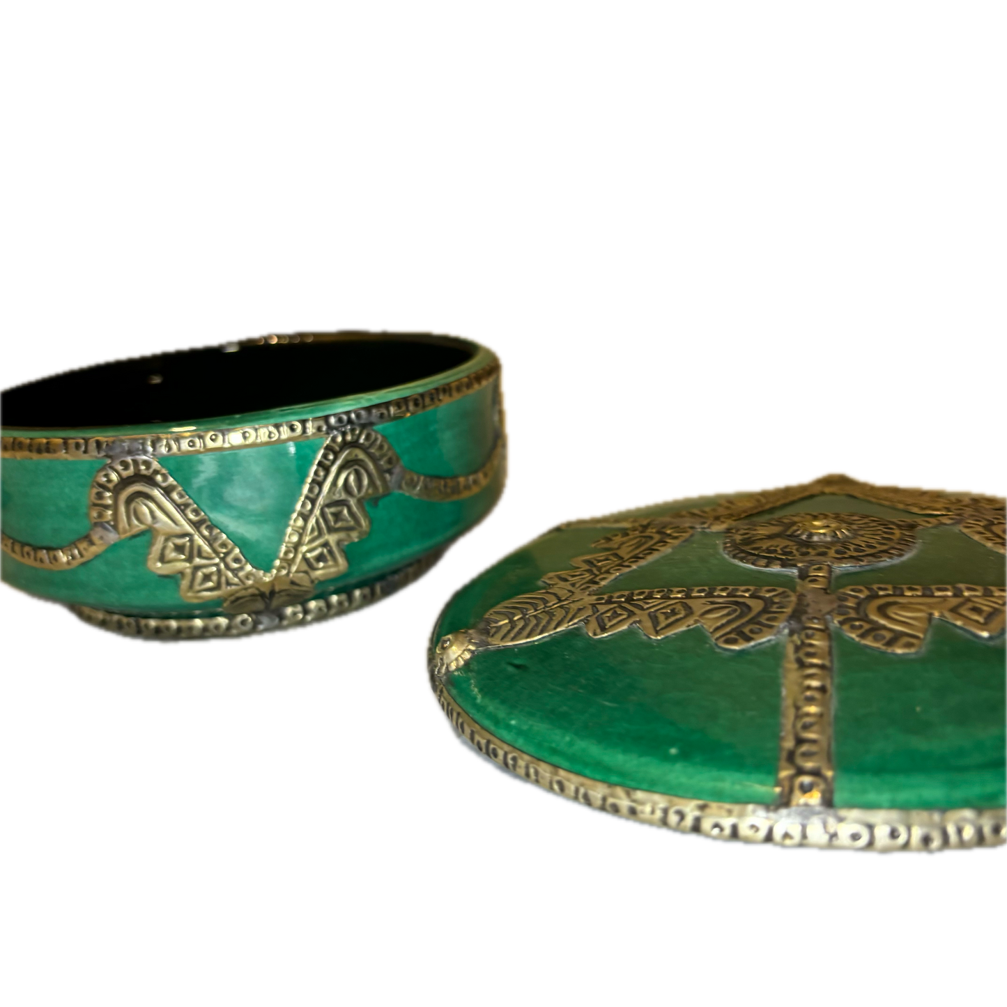 Green Ceramic Box with Silver Nickel Embellishments