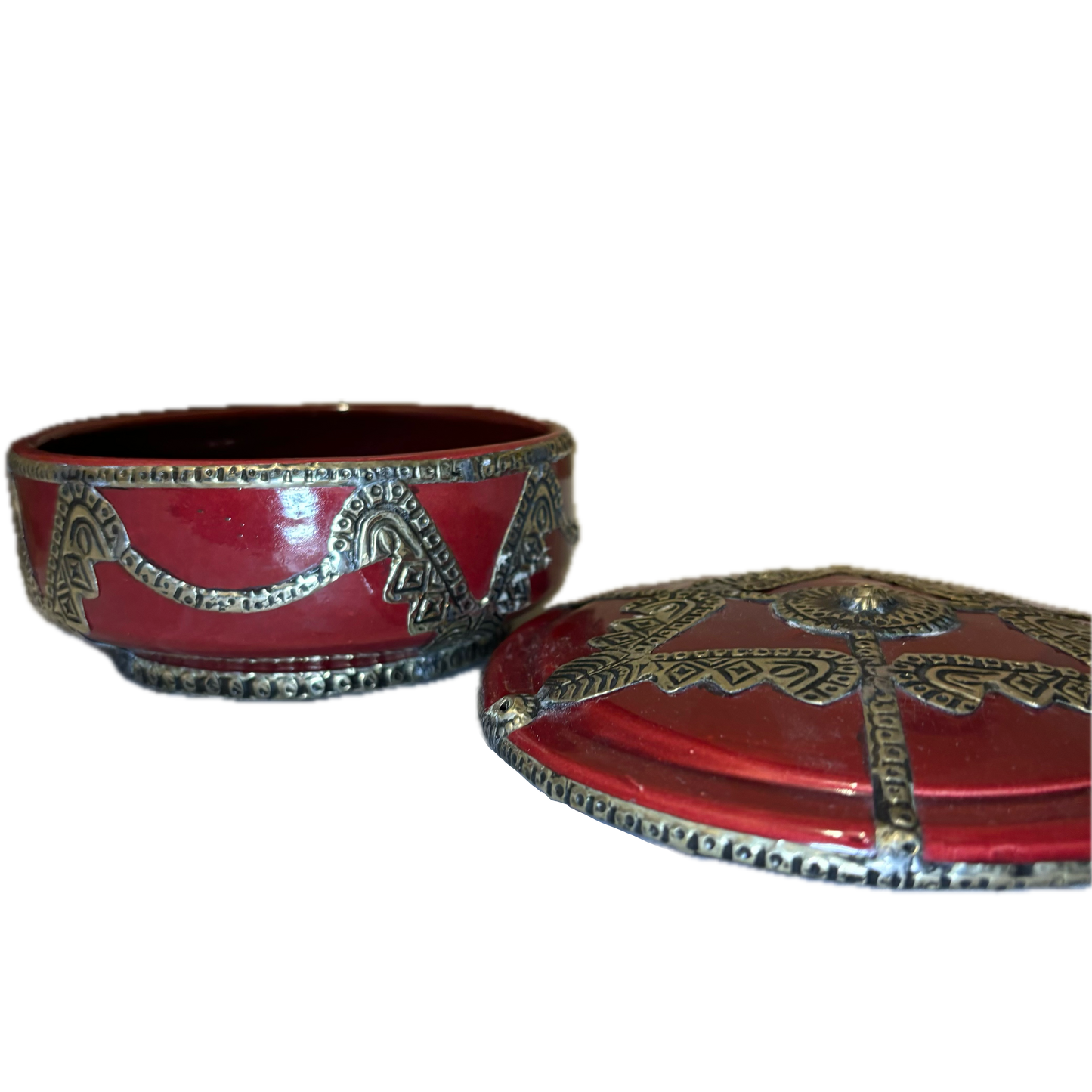 Maroon Ceramic Box with Silver Nickel Embellishments