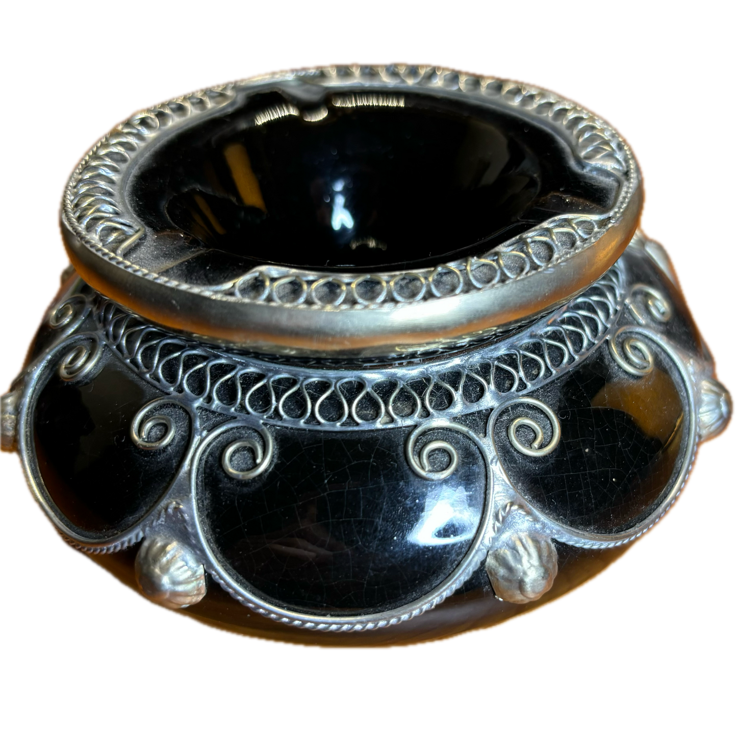 Black XL Metal Embellished Safi Ashtray