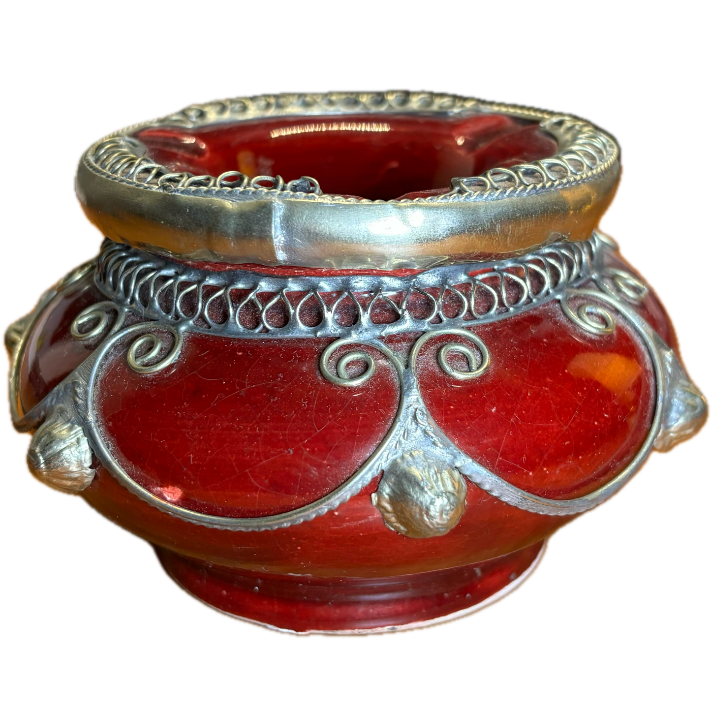 Dark Red Metal Embellished Safi Ashtray