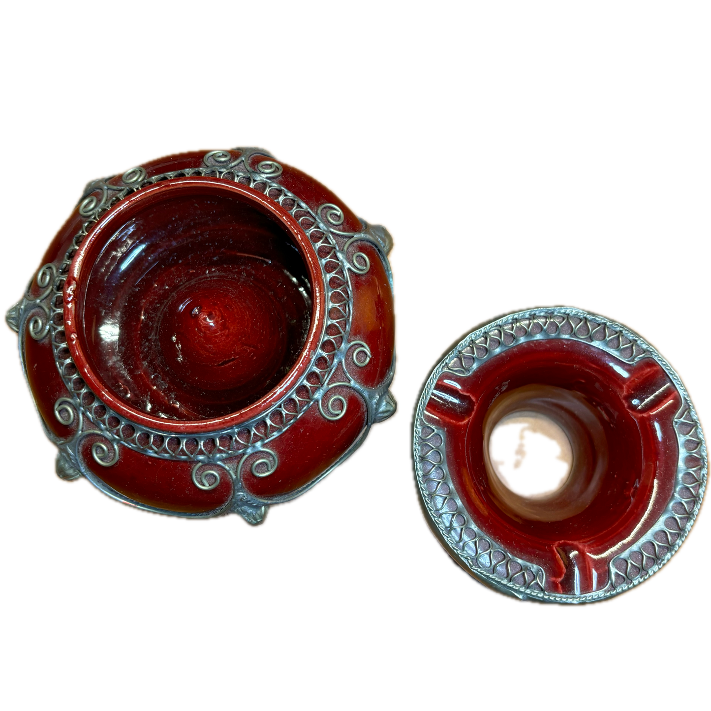 Dark Red Metal Embellished Safi Ashtray