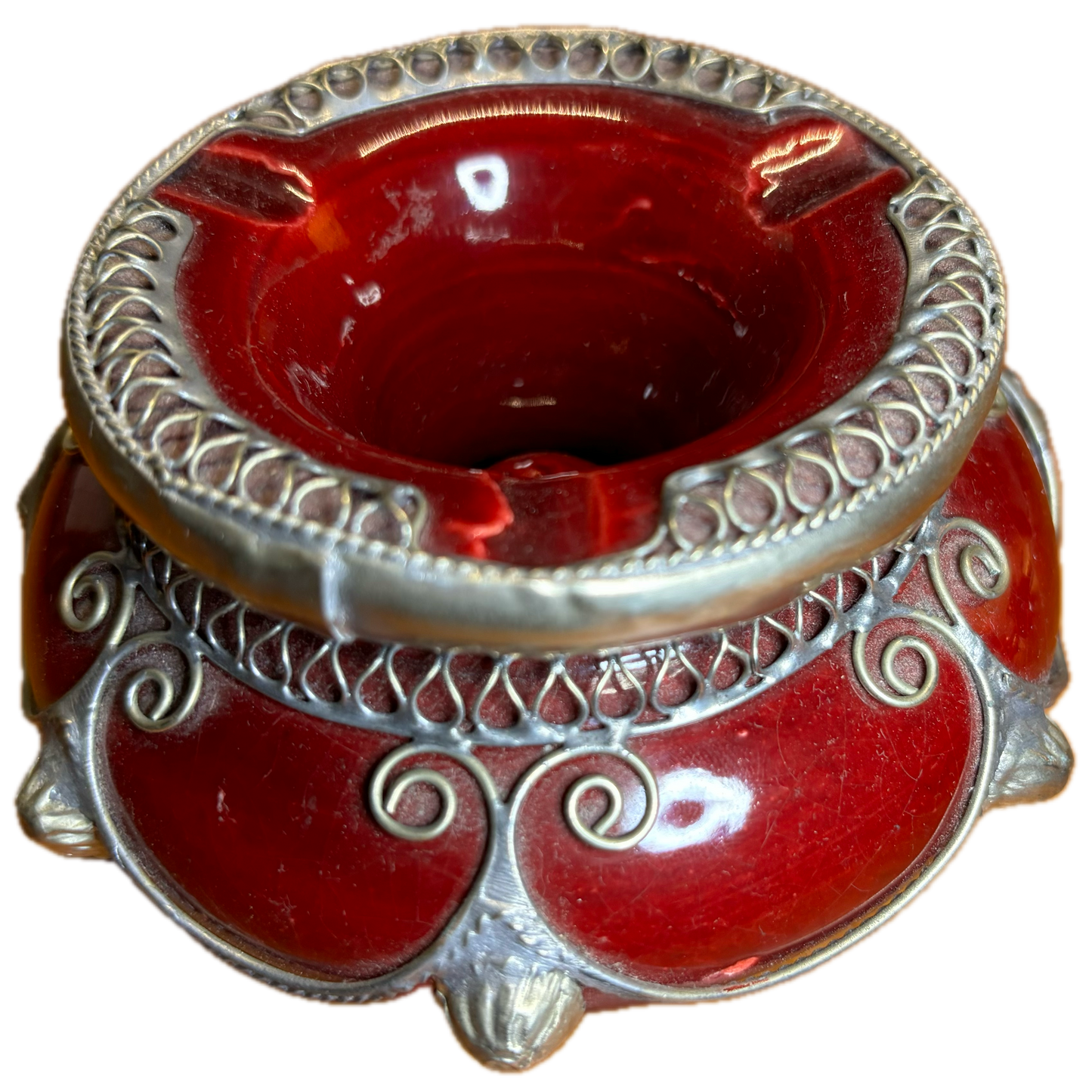 Dark Red Metal Embellished Safi Ashtray