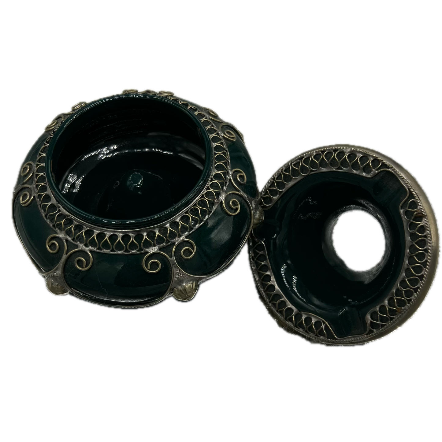Dark Green Metal Embellished Safi Ashtray