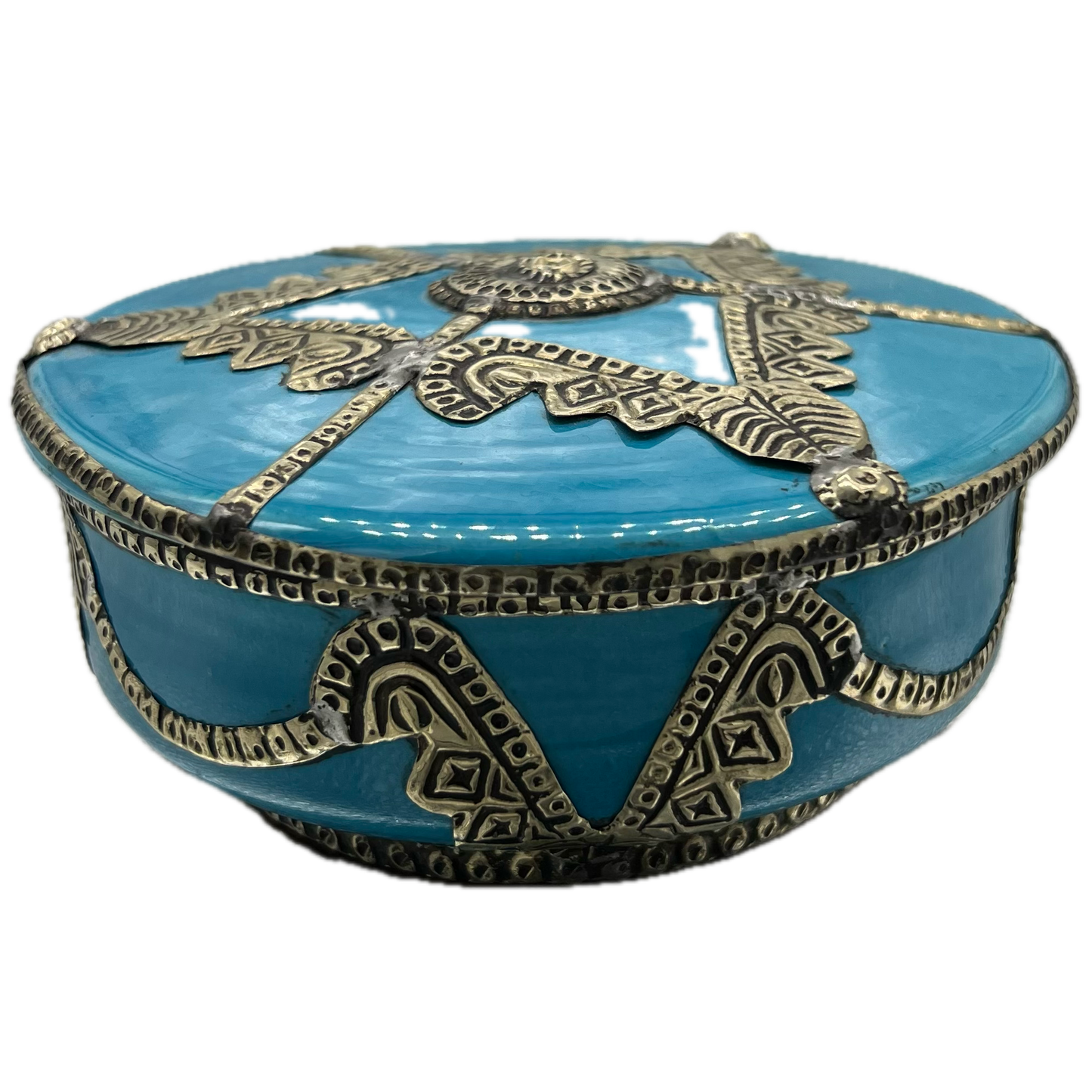 Sky Blue Ceramic Box with Silver Nickel Embellishments