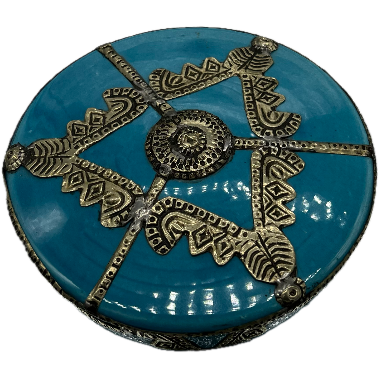 Sky Blue Ceramic Box with Silver Nickel Embellishments