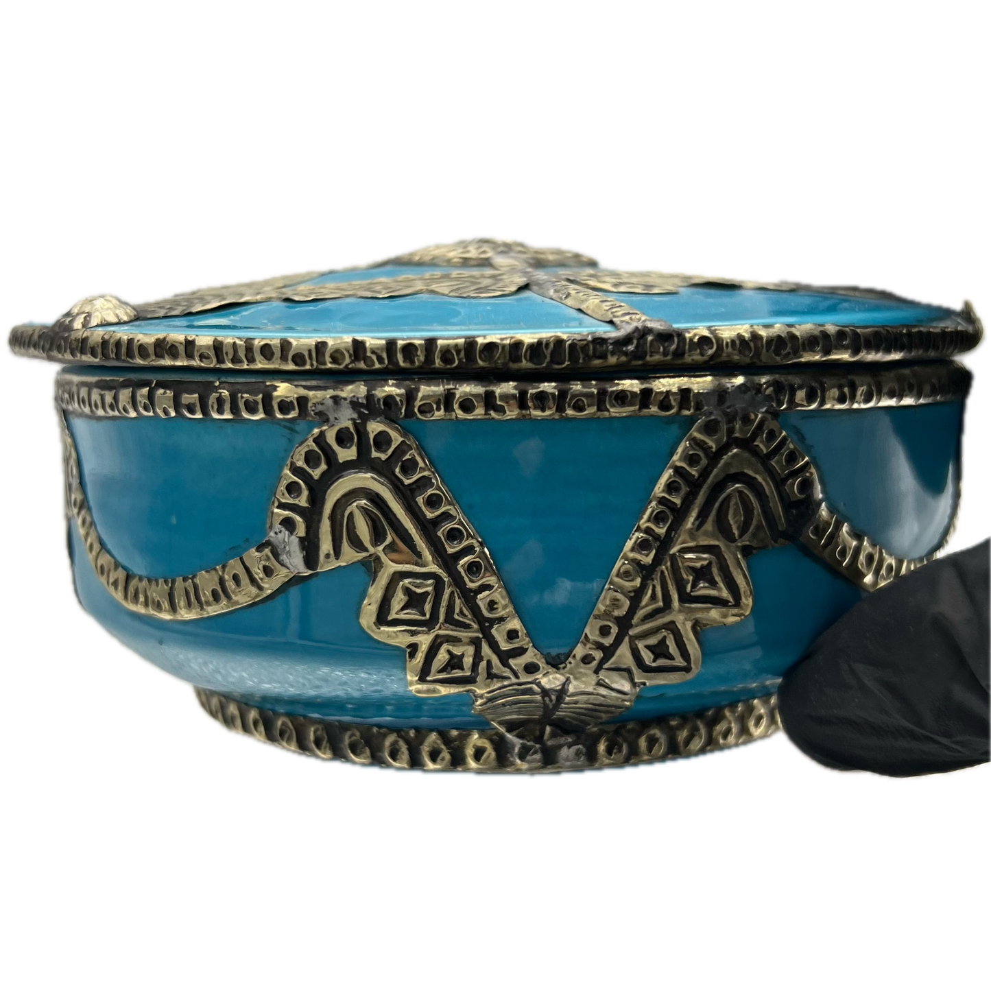 Sky Blue Ceramic Box with Silver Nickel Embellishments