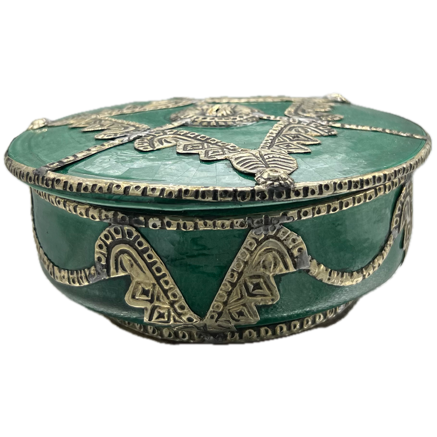 Green Ceramic Box with Silver Nickel Embellishments