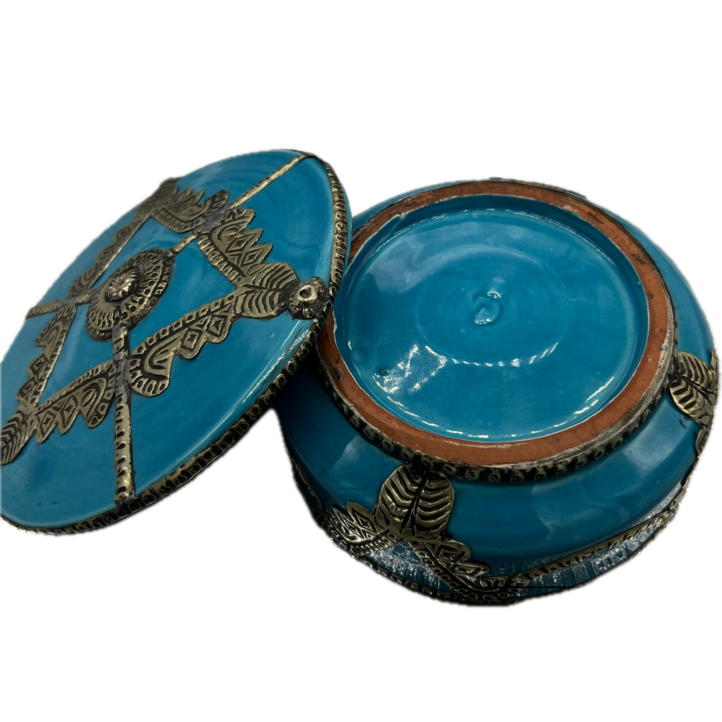 Sky Blue Ceramic Box with Silver Nickel Embellishments