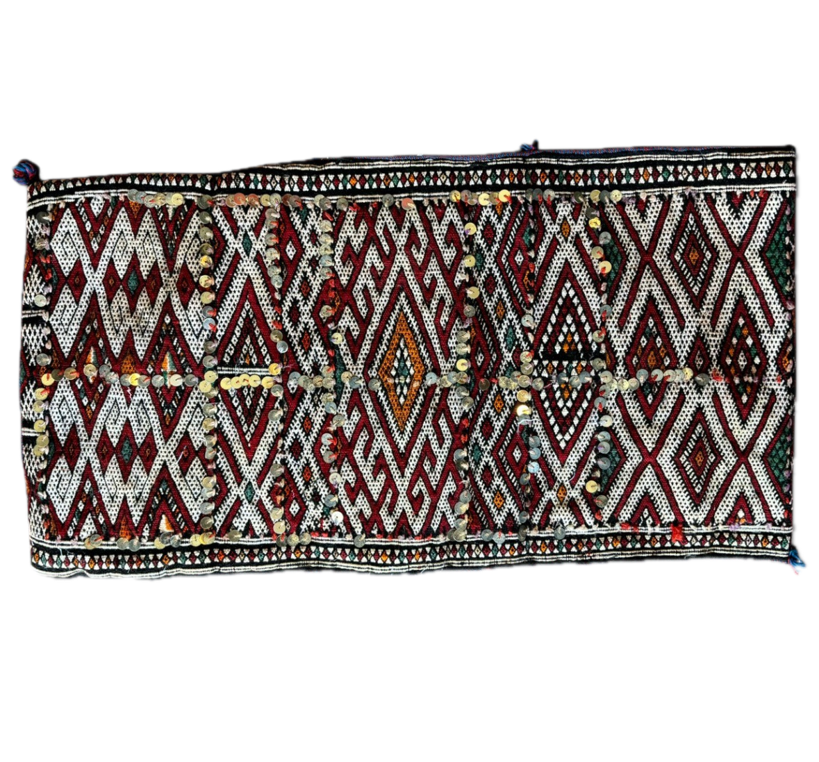 Vintage Sequined Moroccan Berber Pillow Kilim Tribal Cushion