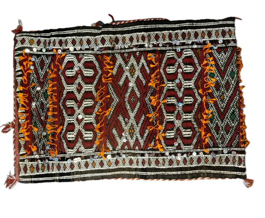 Vintage Sequined Moroccan Berber Pillow Kilim Tribal Cushion