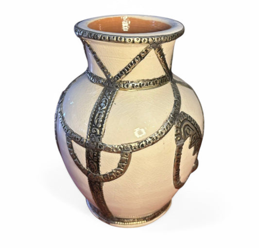 White Mini Vase with Metal Embellishments