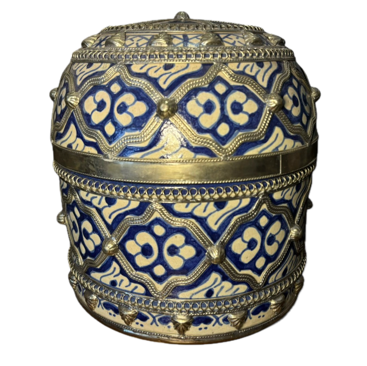 Antique Jar with Metal Embellishments