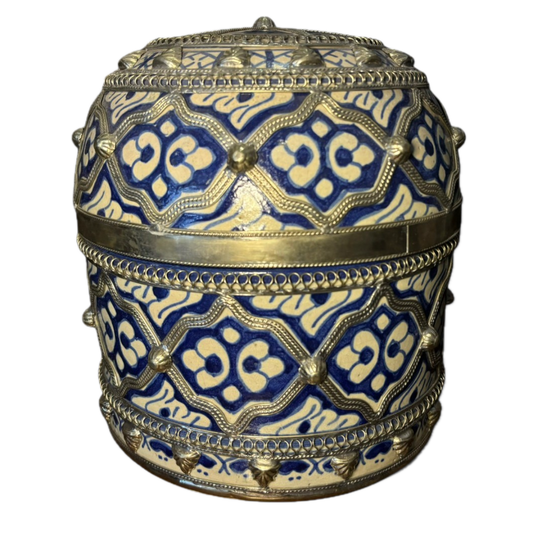 Antique Jar with Metal Embellishments