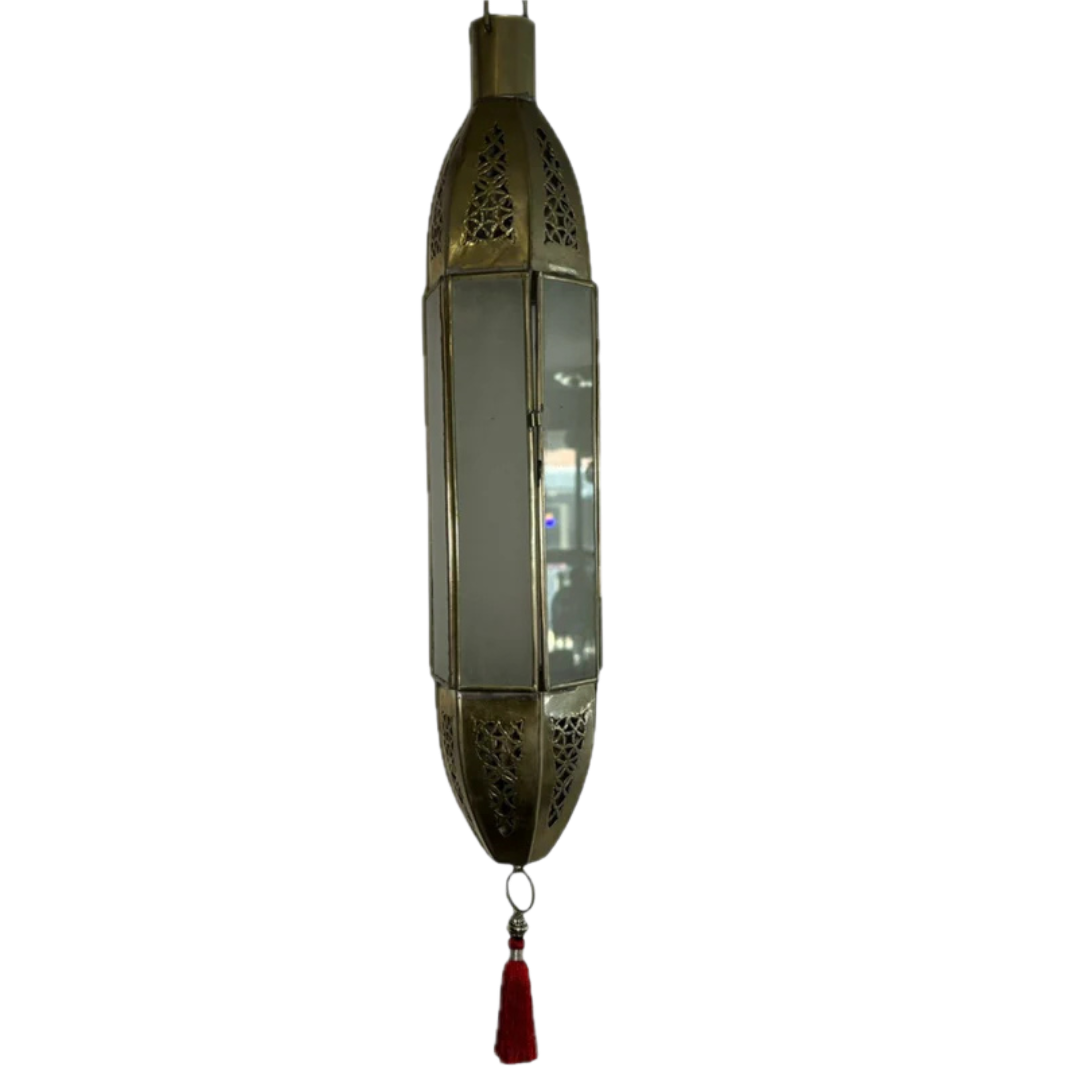 Long Brass & Glass Pendant Lantern